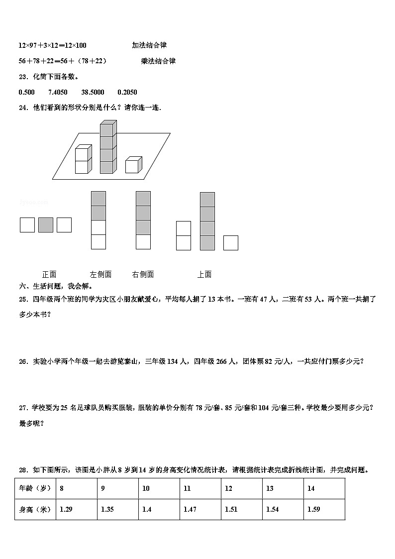2023年福建泉州泉港区数学四年级第二学期期末调研模拟试题含解析03
