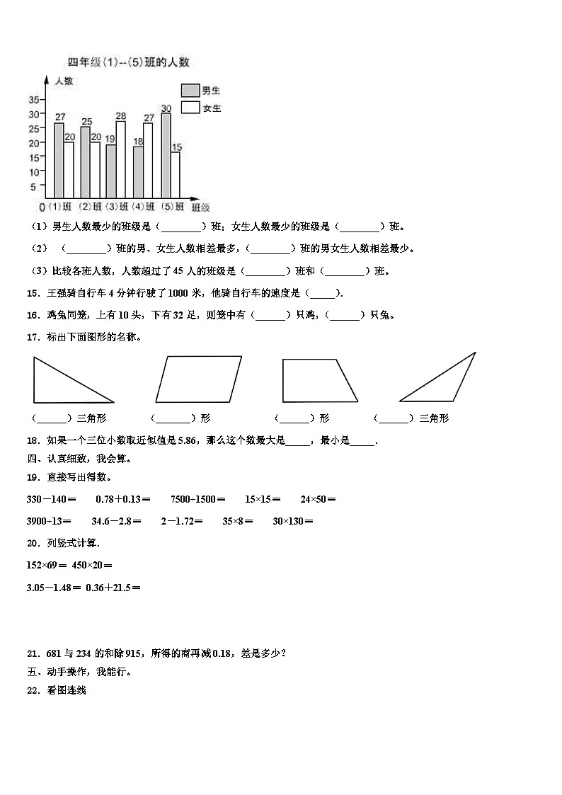 2023年福建省莆田市秀屿区四年级数学第二学期期末达标检测试题含解析02
