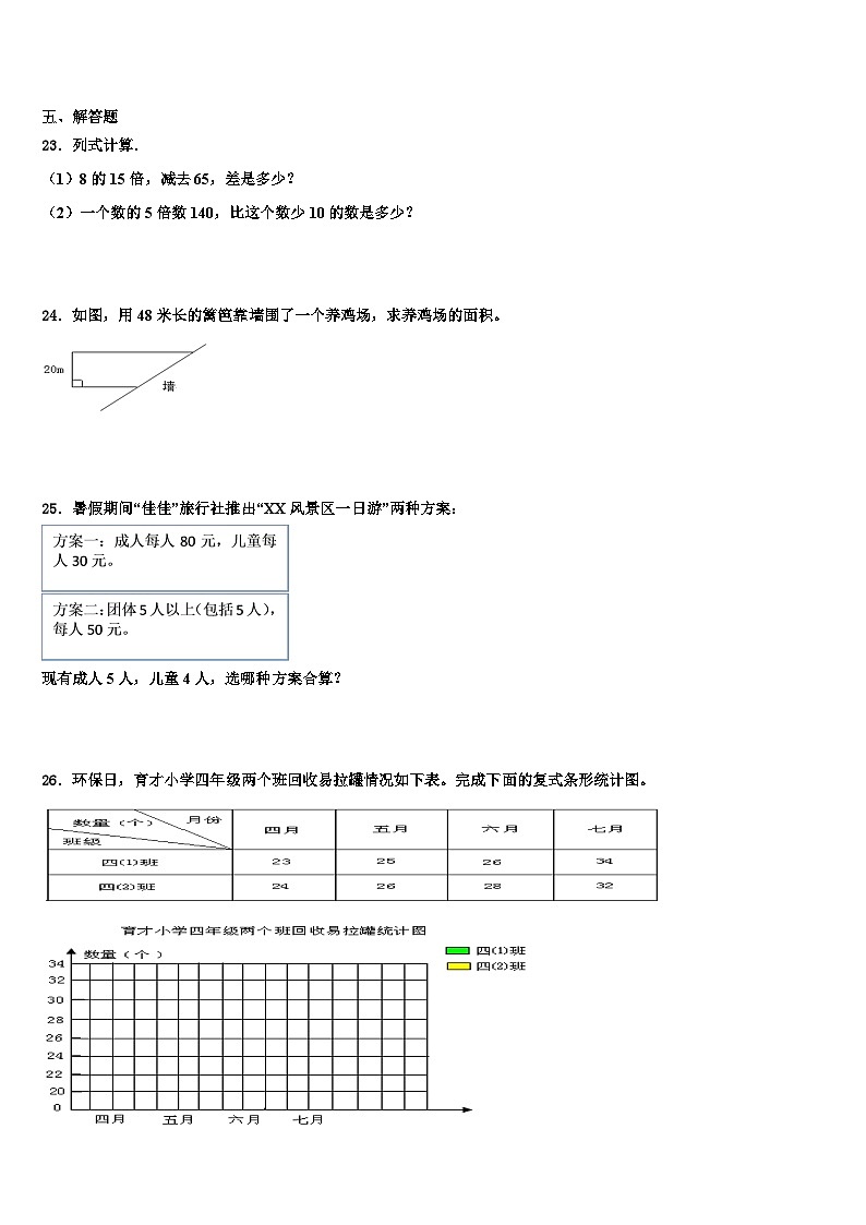 2023年长沙市岳麓区数学四下期末学业质量监测模拟试题含解析03