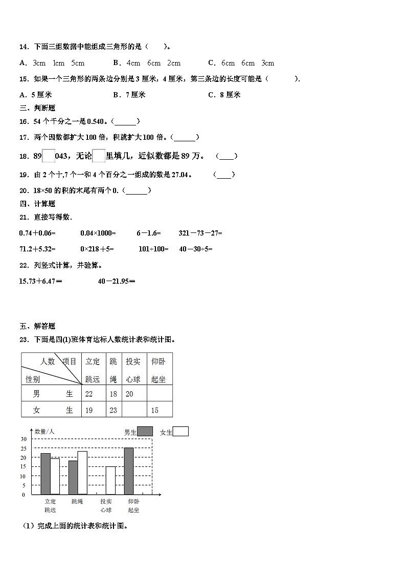 三门峡市卢氏县2023年四年级数学第二学期期末经典模拟试题含解析第2页