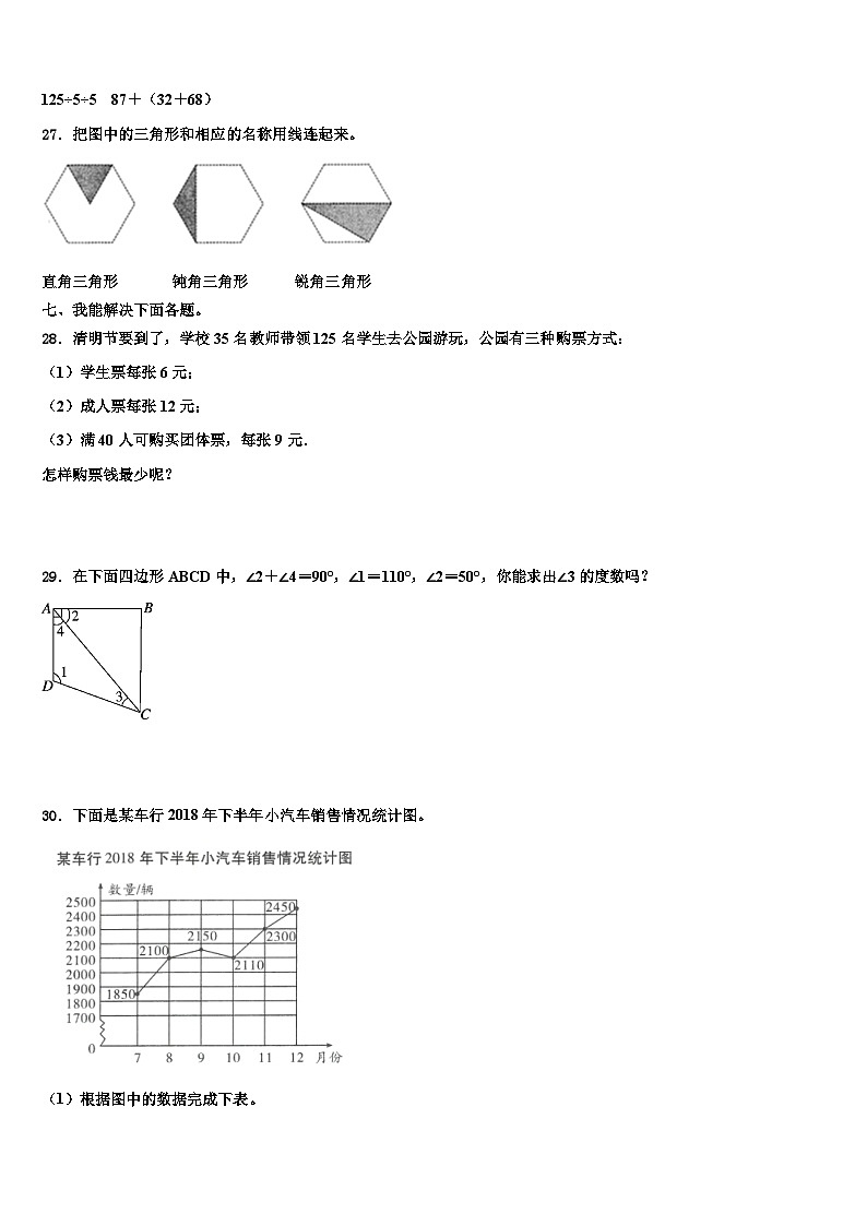 九江市永修县2023年四年级数学第二学期期末复习检测试题含解析03