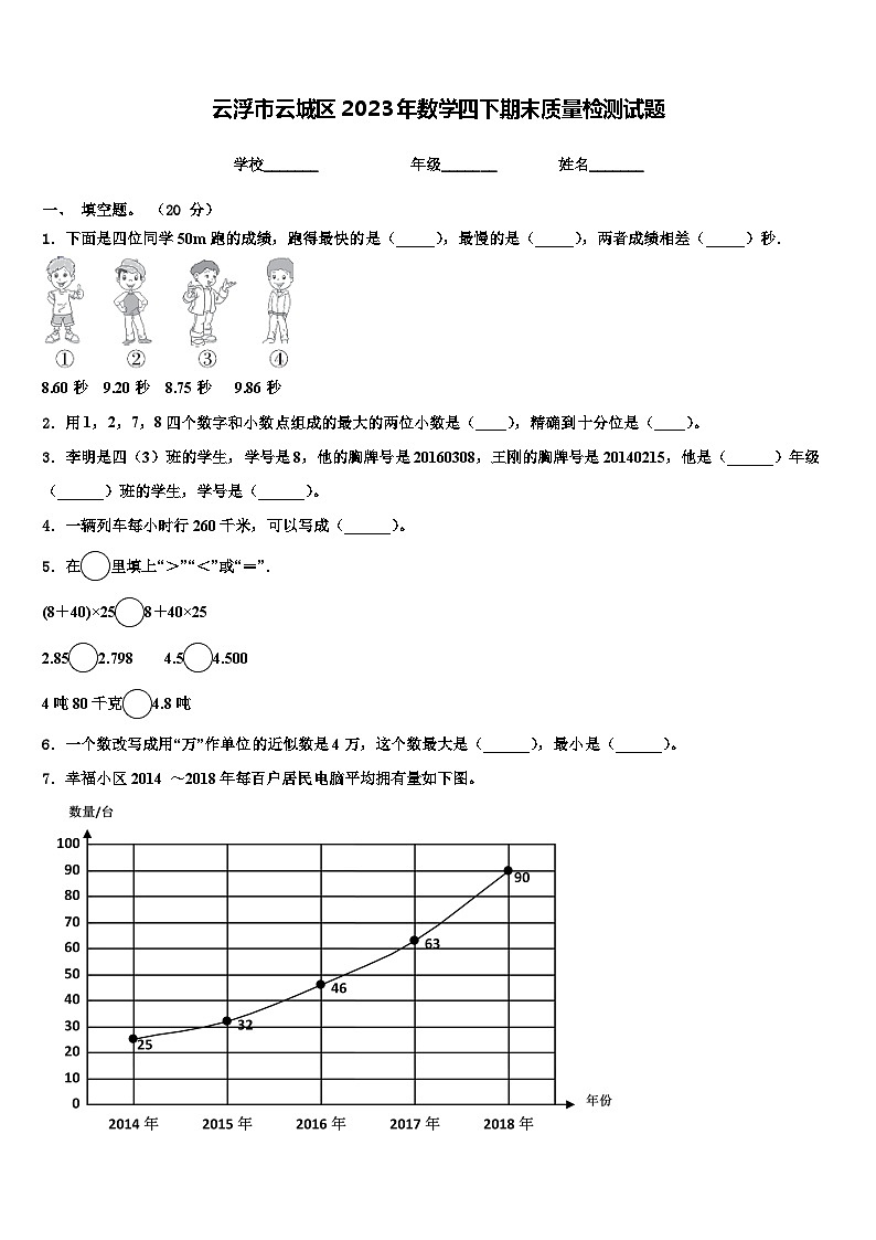 云浮市云城区2023年数学四下期末质量检测试题含解析第1页
