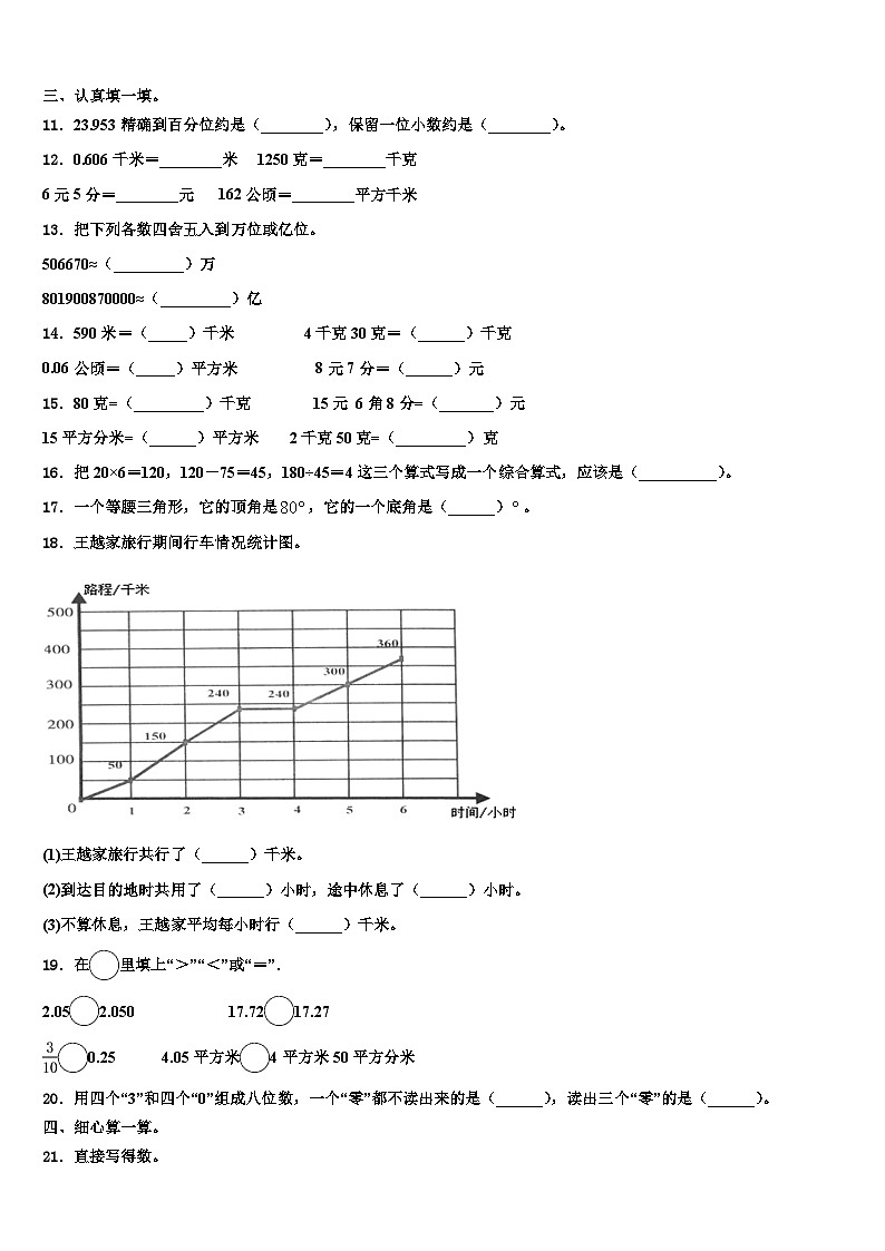 吉林省白山市靖宇县2023年数学四年级第二学期期末综合测试试题含解析02
