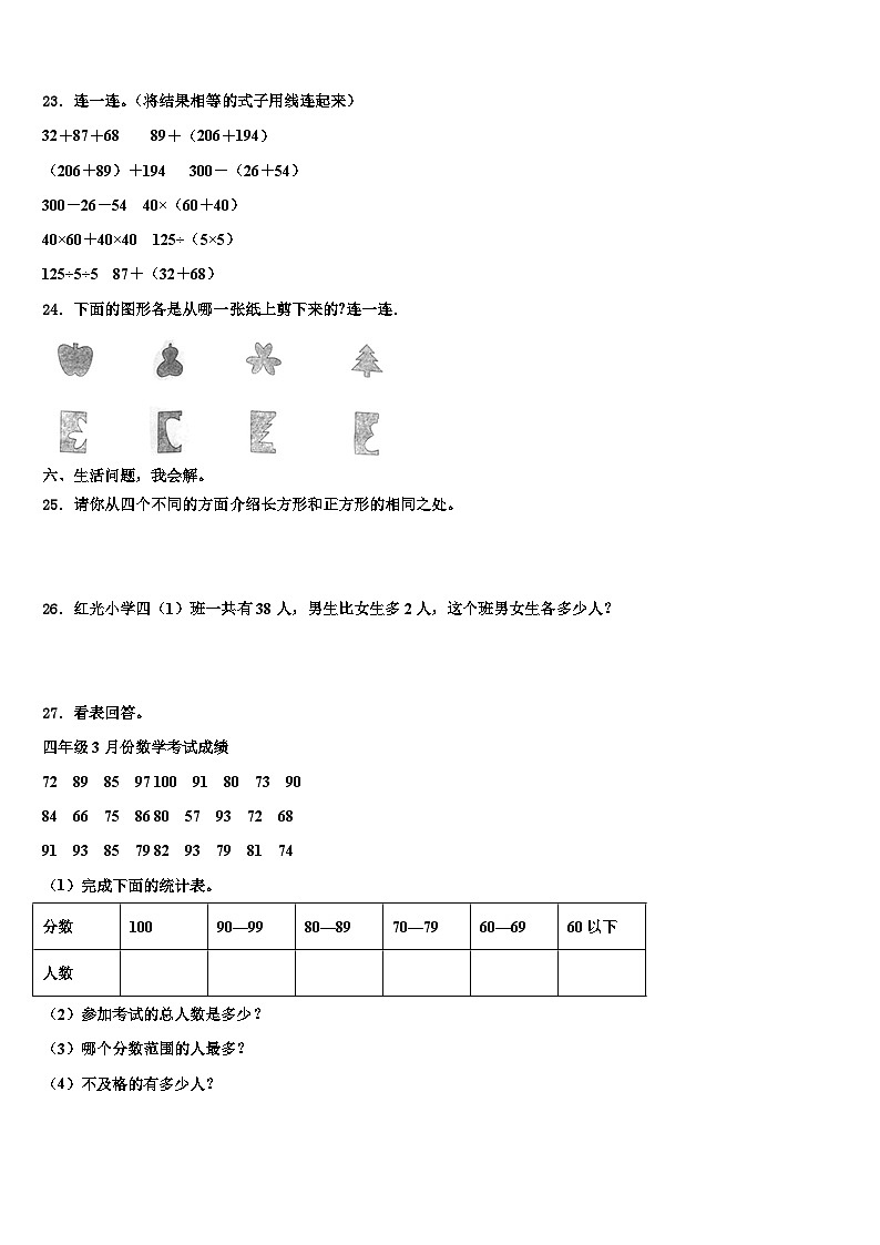 四川省乐山市马边彝族自治县2023年四年级数学第二学期期末学业水平测试试题含解析03