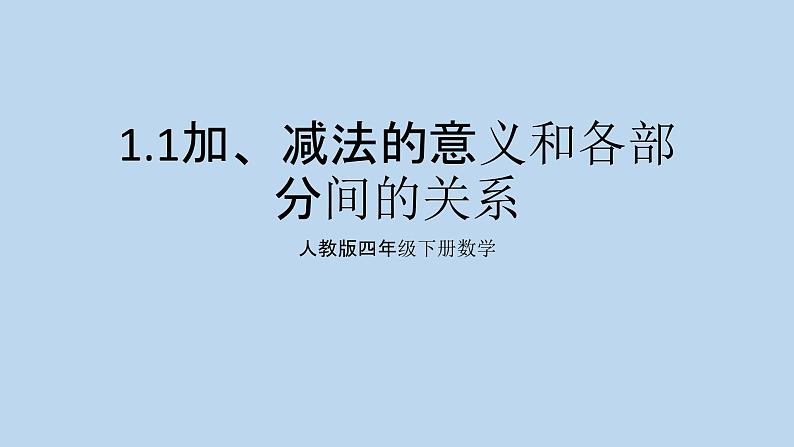 人教版四年级下册 数学 1.1加、减法的意义和各部分间的关系课件PPT第1页