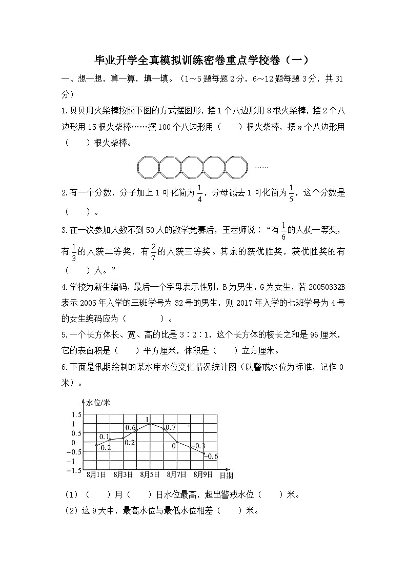 人教版数学六年级下学期毕业升学全真模拟训练密卷重点学校卷（一）第1页