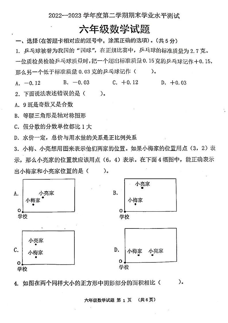 山东省济宁市嘉祥县2022-2023学年六年级下学期期末数学试题01
