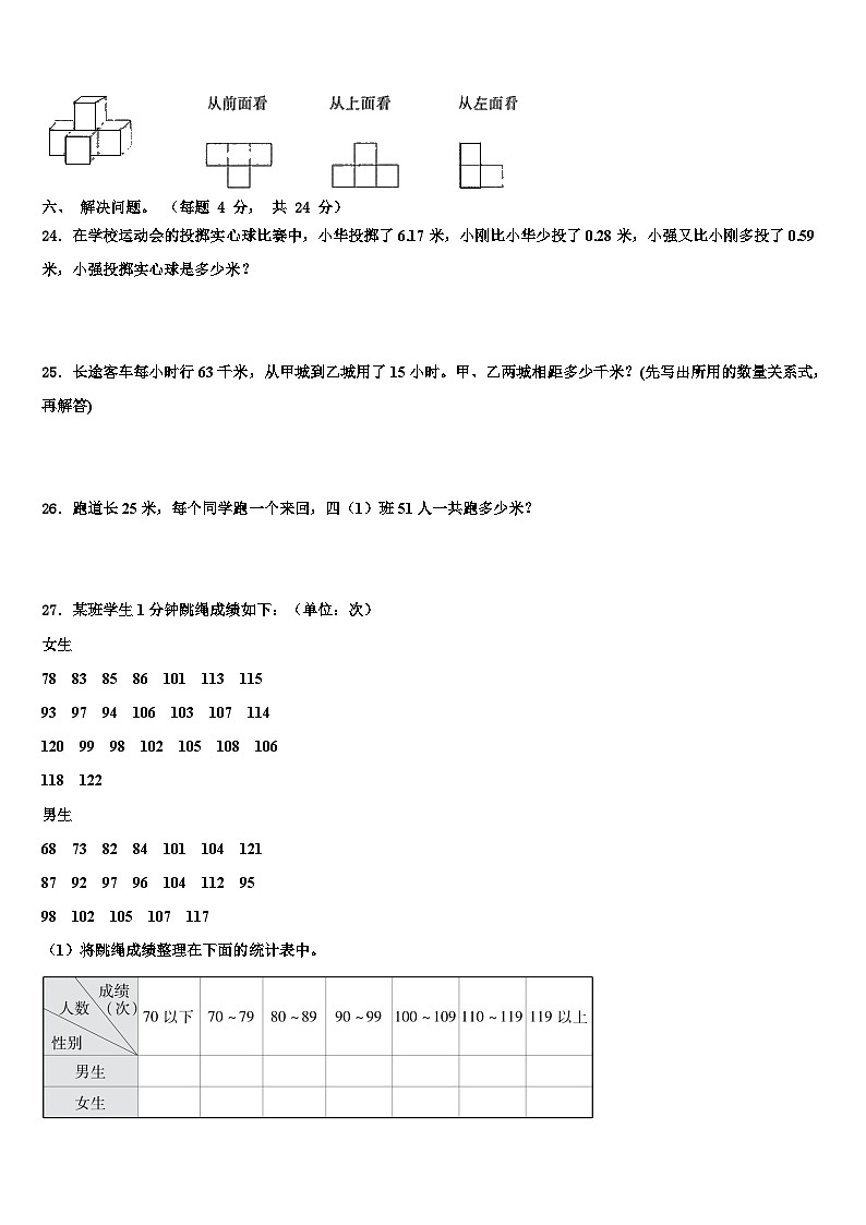 宣城市郎溪县2023年数学四年级第二学期期末统考模拟试题含解析03