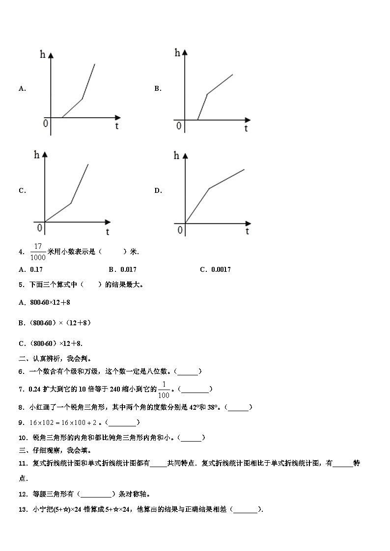 宣化县2023年数学四年级第二学期期末达标检测模拟试题含解析02
