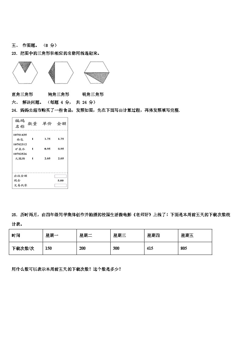 山西省太原市古交市2023年数学四年级第二学期期末考试模拟试题含解析03