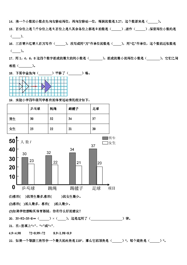 广东省潮州市潮安区雅博学校2023年四下数学期末学业质量监测模拟试题含解析02
