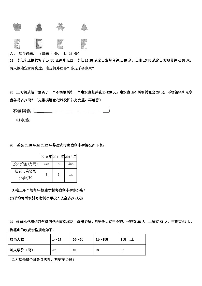 广东省深圳市龙岗区春蕾小学2022-2023学年数学四年级第二学期期末质量跟踪监视模拟试题含解析03