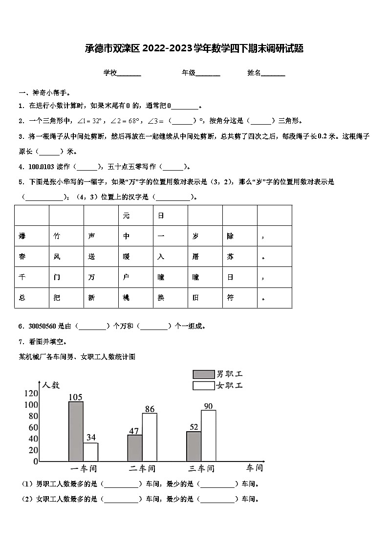 承德市双滦区2022-2023学年数学四下期末调研试题含解析第1页