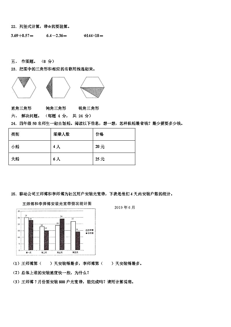 景县2022-2023学年数学四年级第二学期期末调研模拟试题含解析03