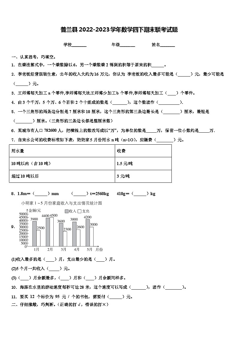 普兰县2022-2023学年数学四下期末联考试题含解析01