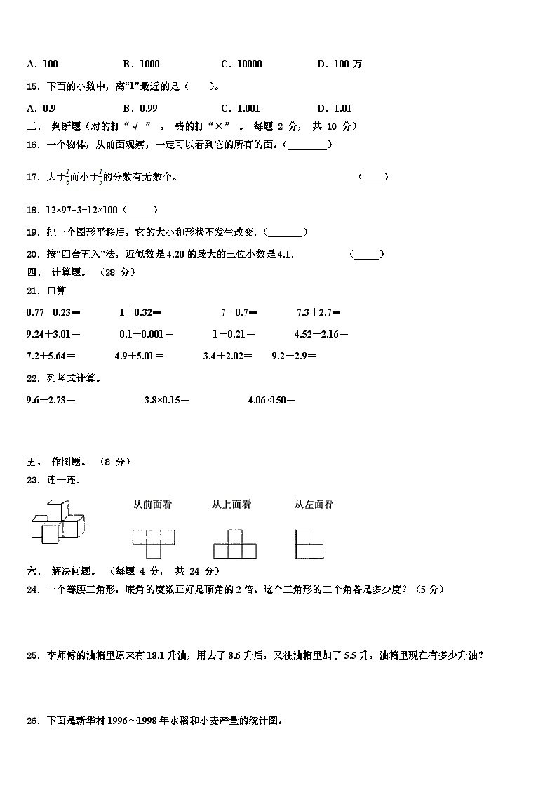 江西省赣州市会昌县2023年四年级数学第二学期期末教学质量检测试题含解析02