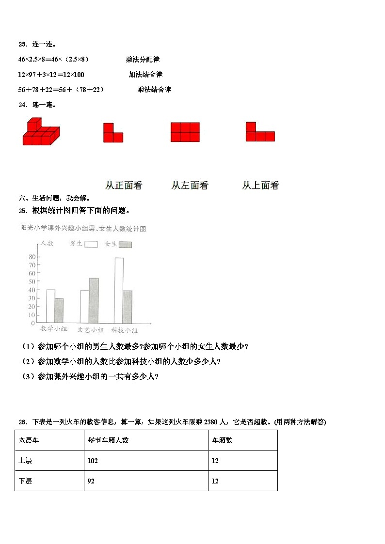 江西省吉安市新干县2022-2023学年四年级数学第二学期期末学业水平测试试题含解析03