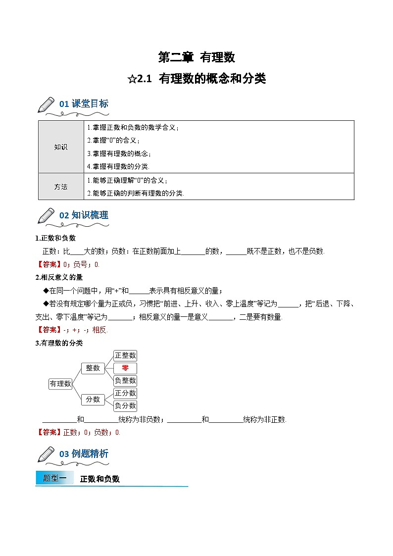 【暑假小初衔接】北师大版数学六年级（六升七）暑假预习-2.1《有理数》讲学案（解析版）第1页