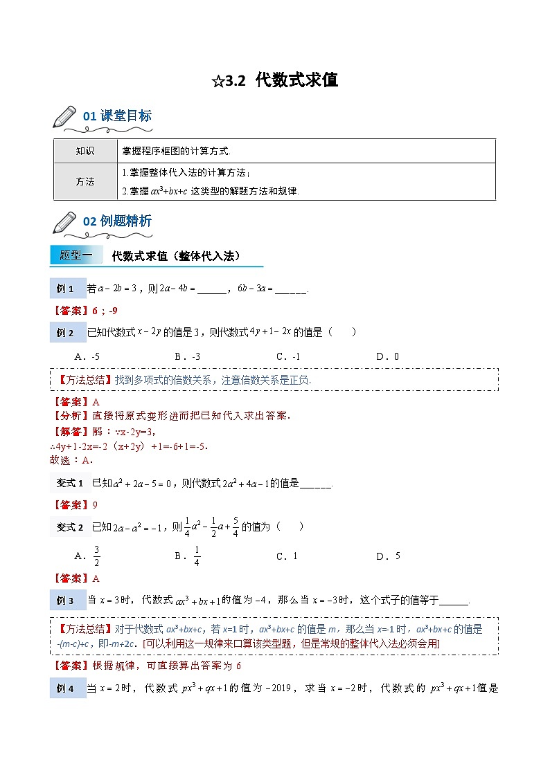【暑假小初衔接】北师大版数学六年级（六升七）暑假预习-3.2《代数式求值》讲学案（解析板）第1页
