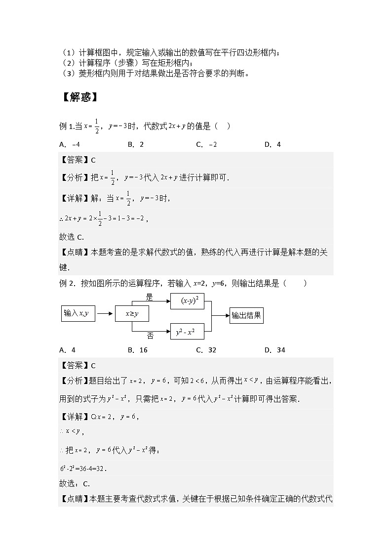 【暑假小升初自学】苏科版数学六年级（六升七）暑假-专题3.3《代数式的值》预习讲学案02
