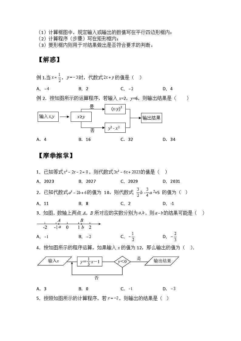 【暑假小升初自学】苏科版数学六年级（六升七）暑假-专题3.3《代数式的值》预习讲学案02