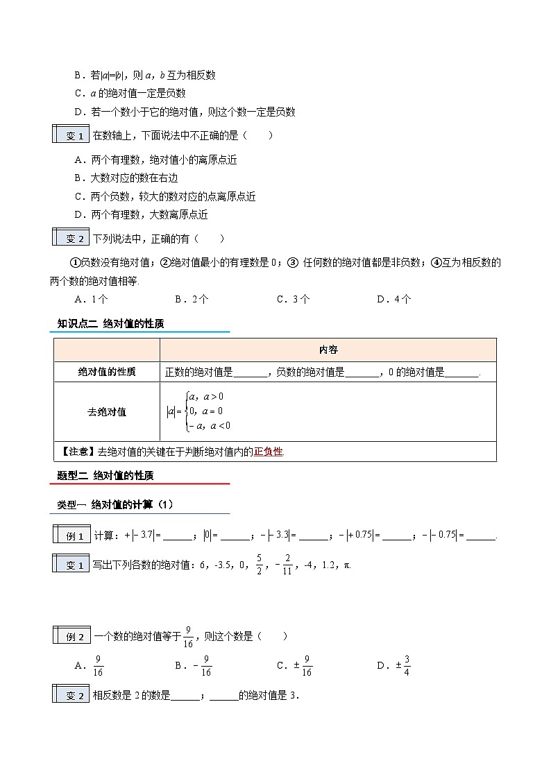 【暑假小初衔接】人教版数学六年级（六升七）暑假预习-1.3《绝对值》同步讲学案02