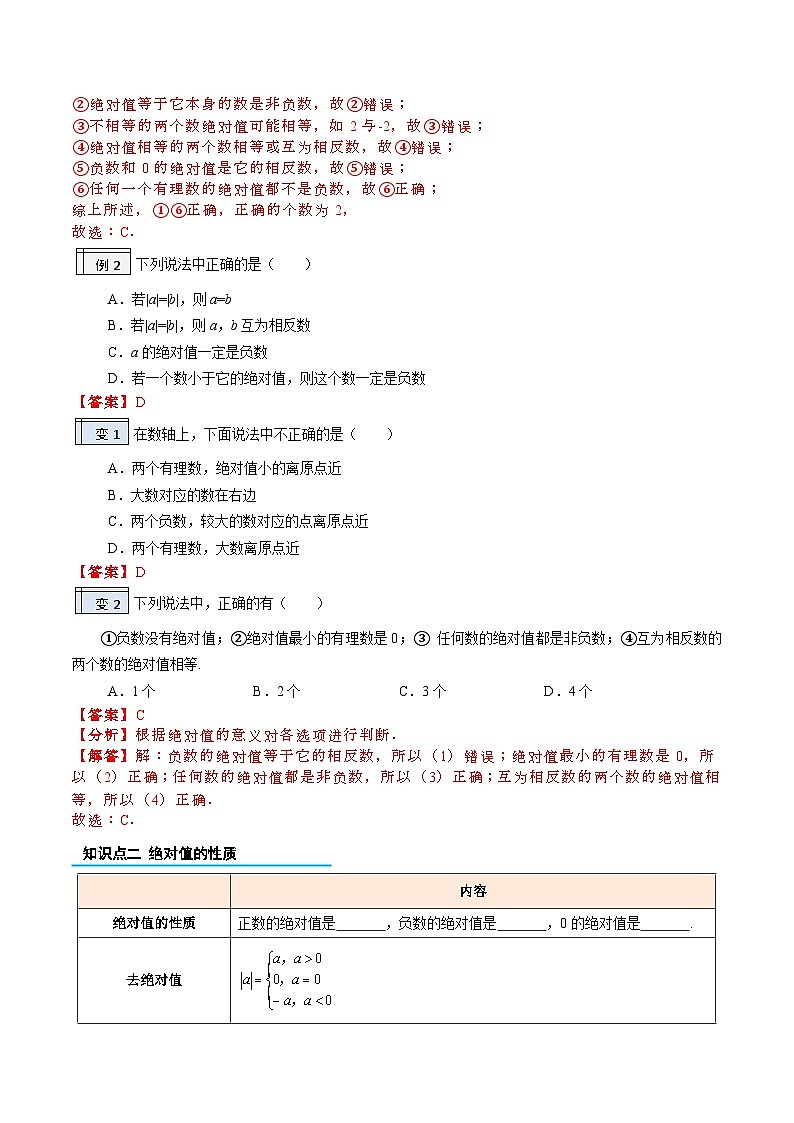 【暑假小初衔接】人教版数学六年级（六升七）暑假预习-1.3《绝对值》同步讲学案02