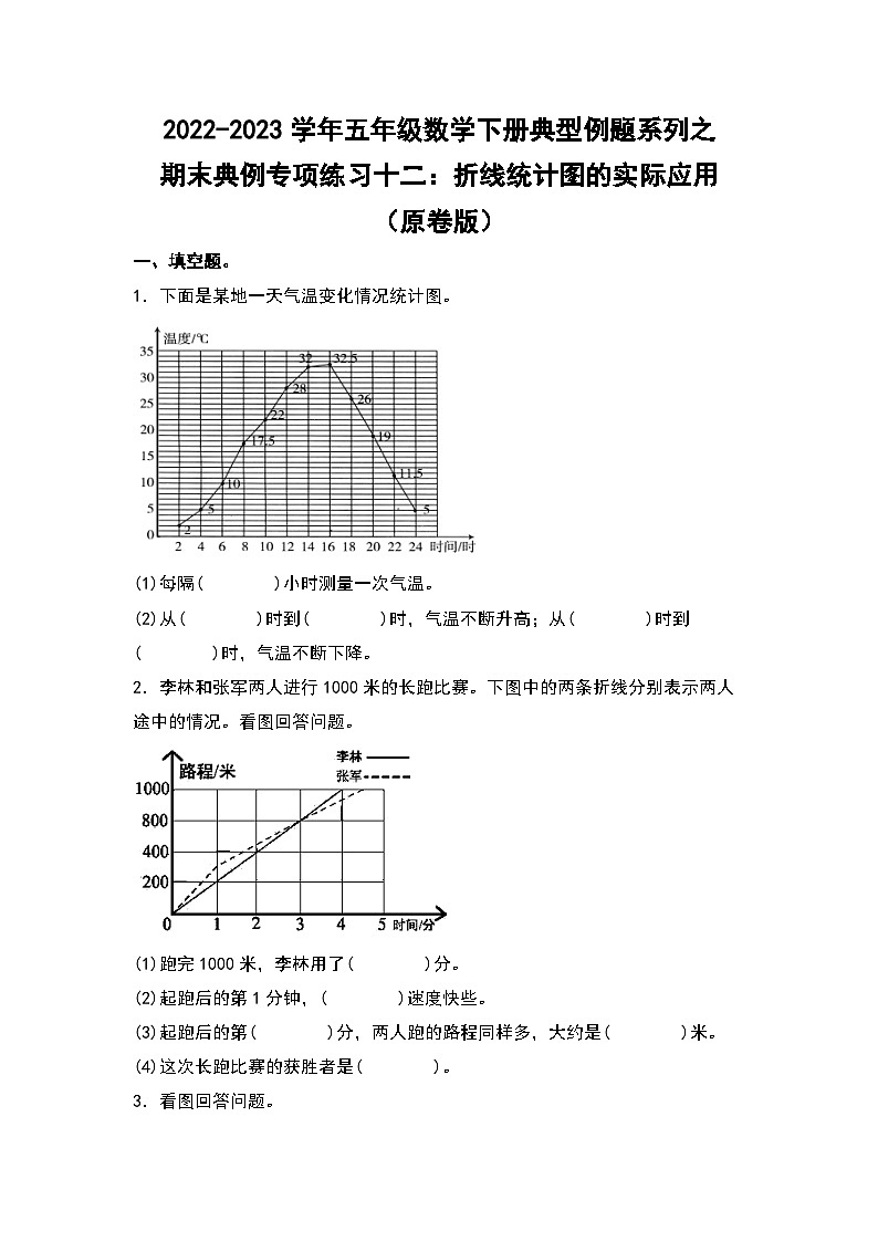 期末典例专项练习十二：折线统计图的实际应用-2022-2023学年五年级数学下册典型例题系列（原卷版）人教版01
