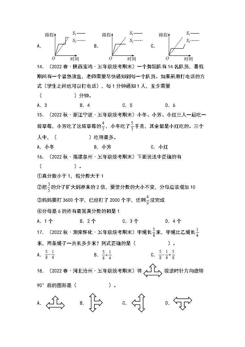 期末题型专项练习二：高频易错选择40题-2022-2023学年五年级数学下册典型例题系列（原卷版）人教版03