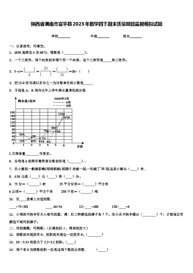陕西省渭南市富平县2023年数学四下期末质量跟踪监视模拟试题含解析第1页