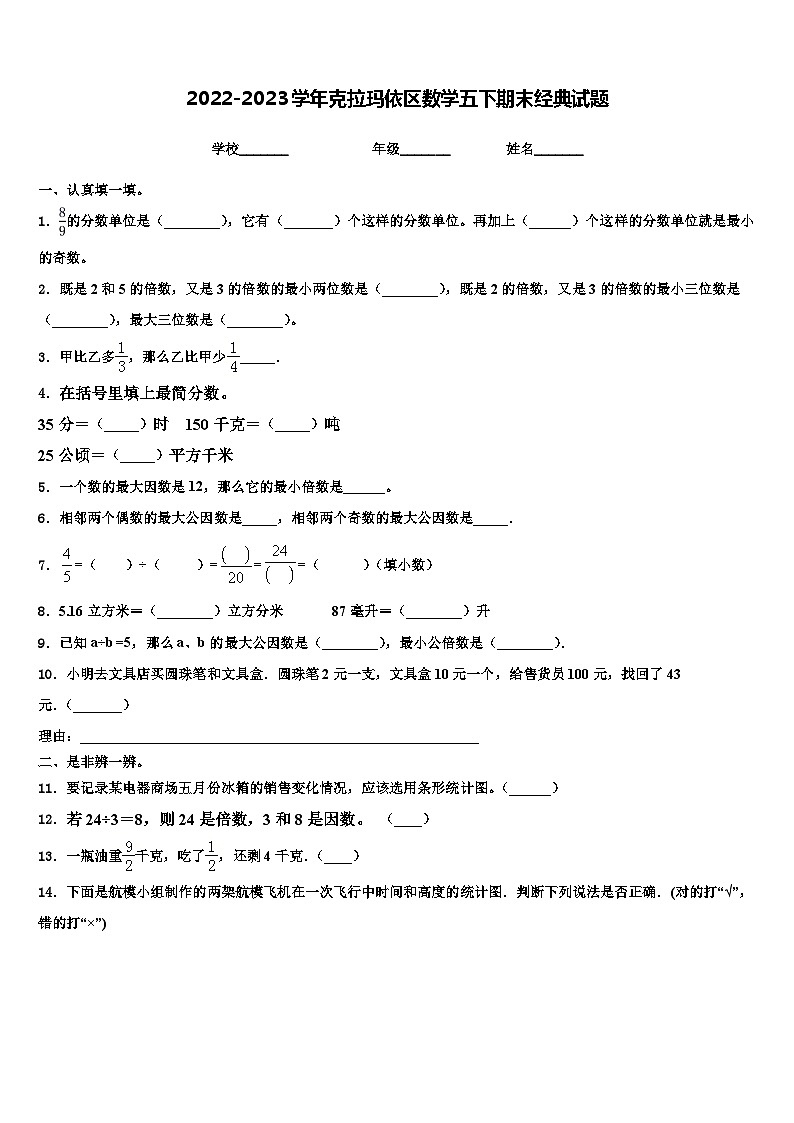 2022-2023学年克拉玛依区数学五下期末经典试题含解析01