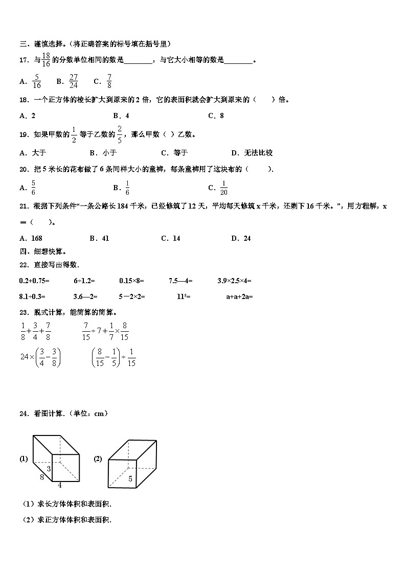 2022-2023学年嘉善县数学五下期末复习检测模拟试题含解析第2页