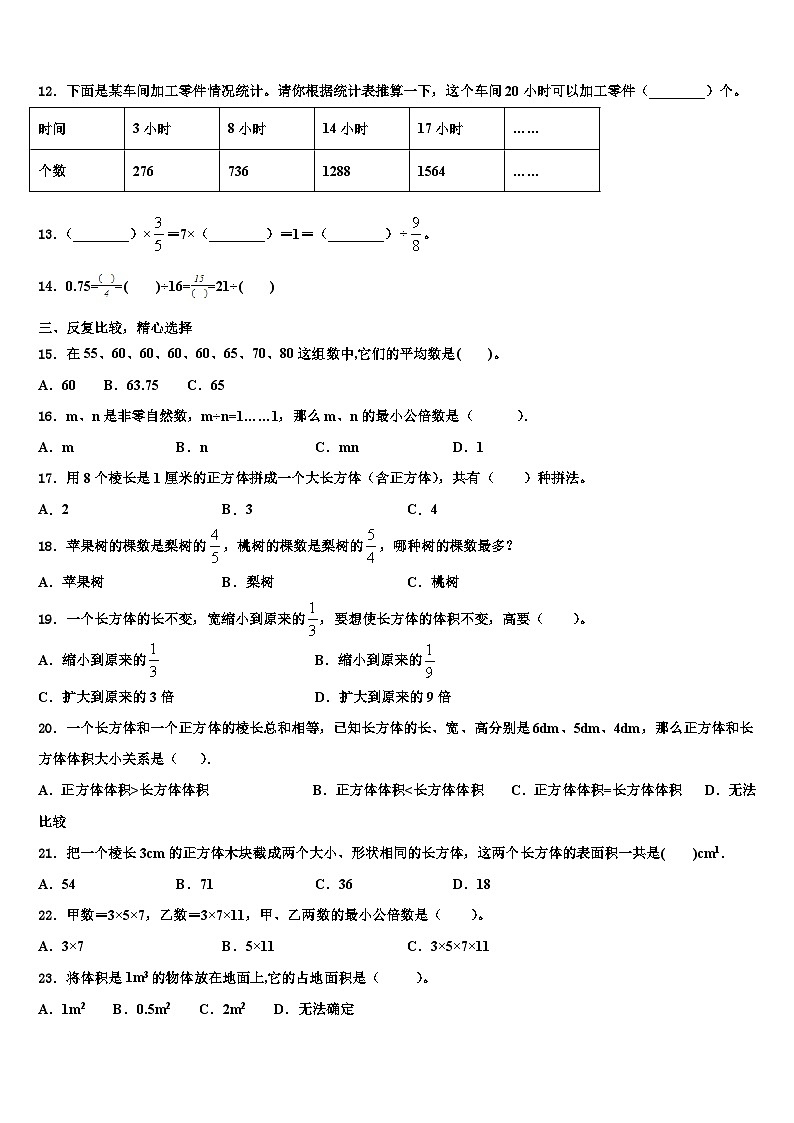 2022-2023学年双江拉祜族佤族布朗族傣族自治县数学五年级第二学期期末达标检测模拟试题含解析第2页