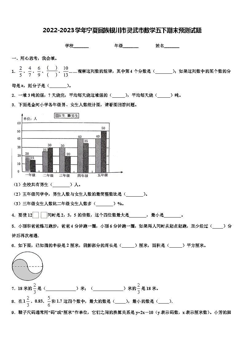 2022-2023学年宁夏回族银川市灵武市数学五下期末预测试题含解析第1页