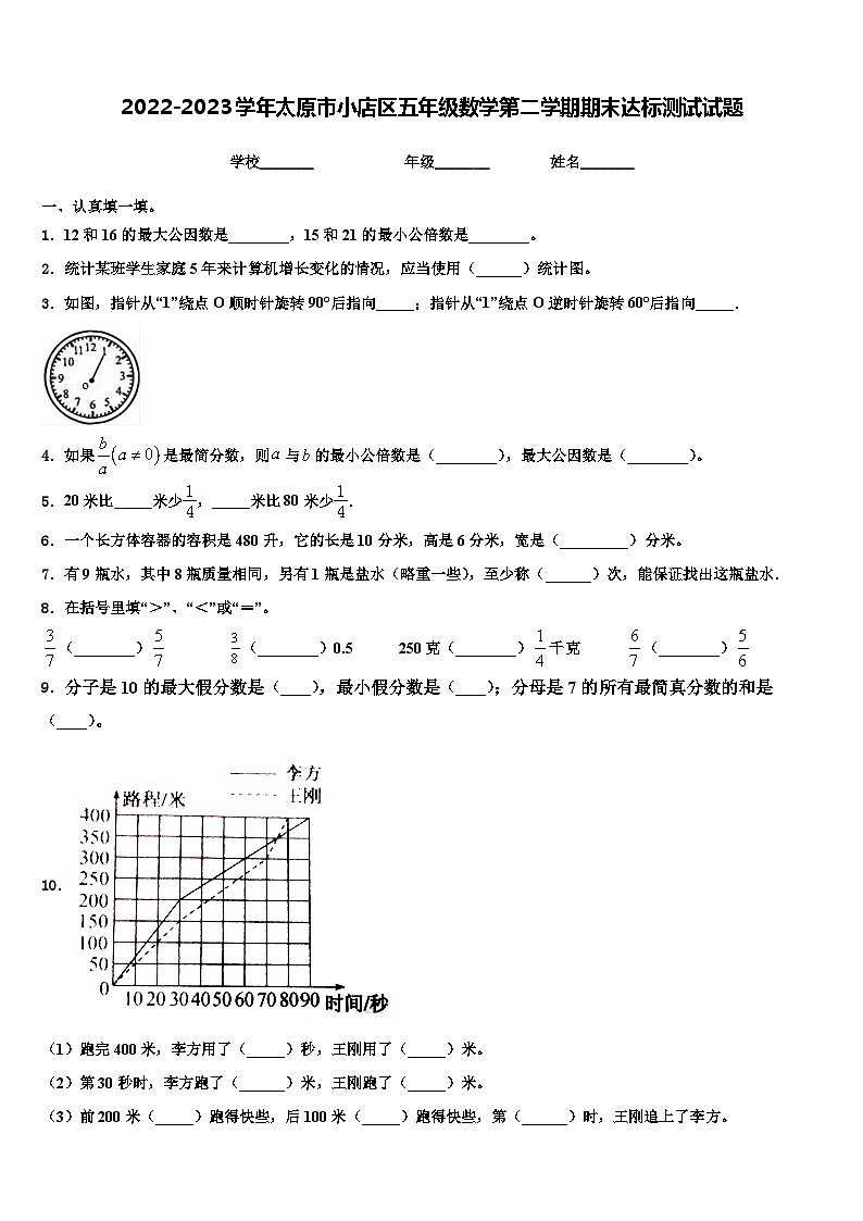 2022-2023学年太原市小店区五年级数学第二学期期末达标测试试题含解析第1页
