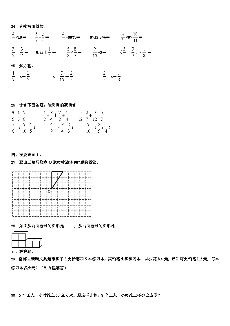 2022-2023学年安徽省阜阳市五年级数学第二学期期末监测模拟试题含解析第3页
