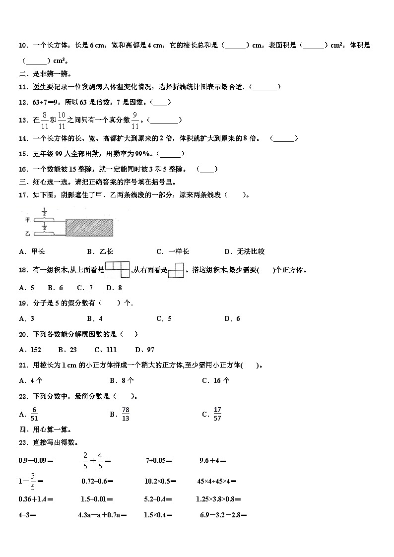 2022-2023学年宾县数学五下期末复习检测模拟试题含解析02