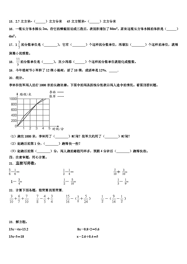 2022-2023学年山南地区洛扎县五年级数学第二学期期末联考模拟试题含解析02