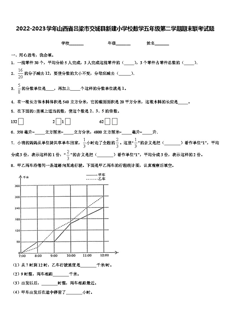 2022-2023学年山西省吕梁市交城县新建小学校数学五年级第二学期期末联考试题含解析第1页