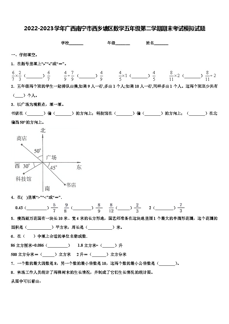 2022-2023学年广西南宁市西乡塘区数学五年级第二学期期末考试模拟试题含解析第1页
