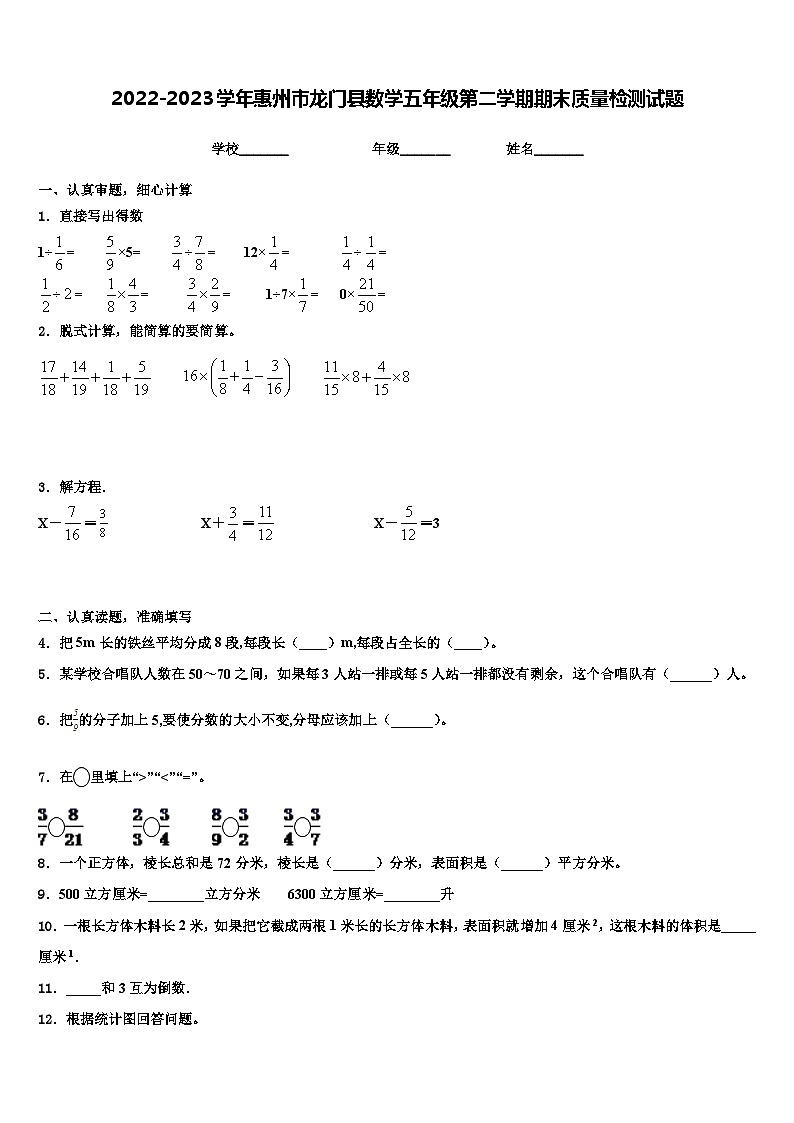 2022-2023学年惠州市龙门县数学五年级第二学期期末质量检测试题含解析第1页