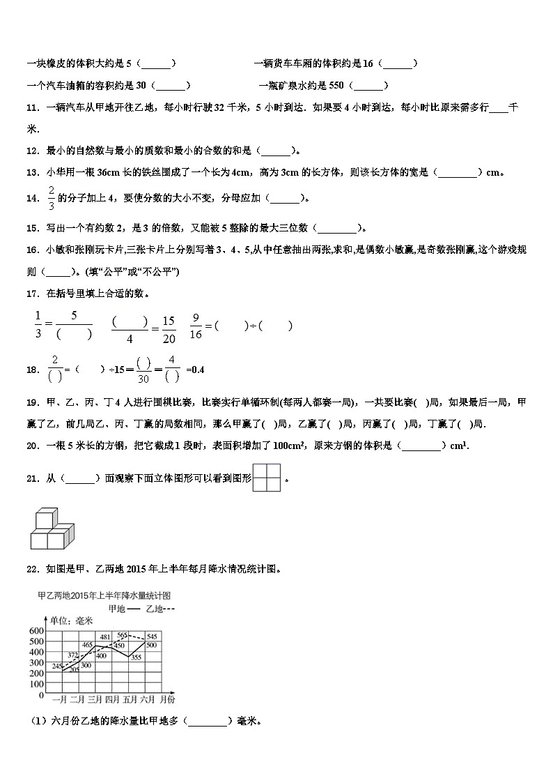 2022-2023学年日喀则地区江孜县五年级数学第二学期期末复习检测试题含解析02