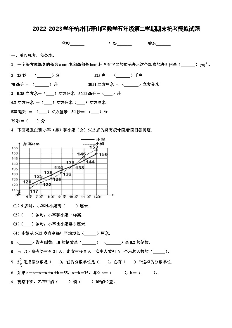 2022-2023学年杭州市萧山区数学五年级第二学期期末统考模拟试题含解析01