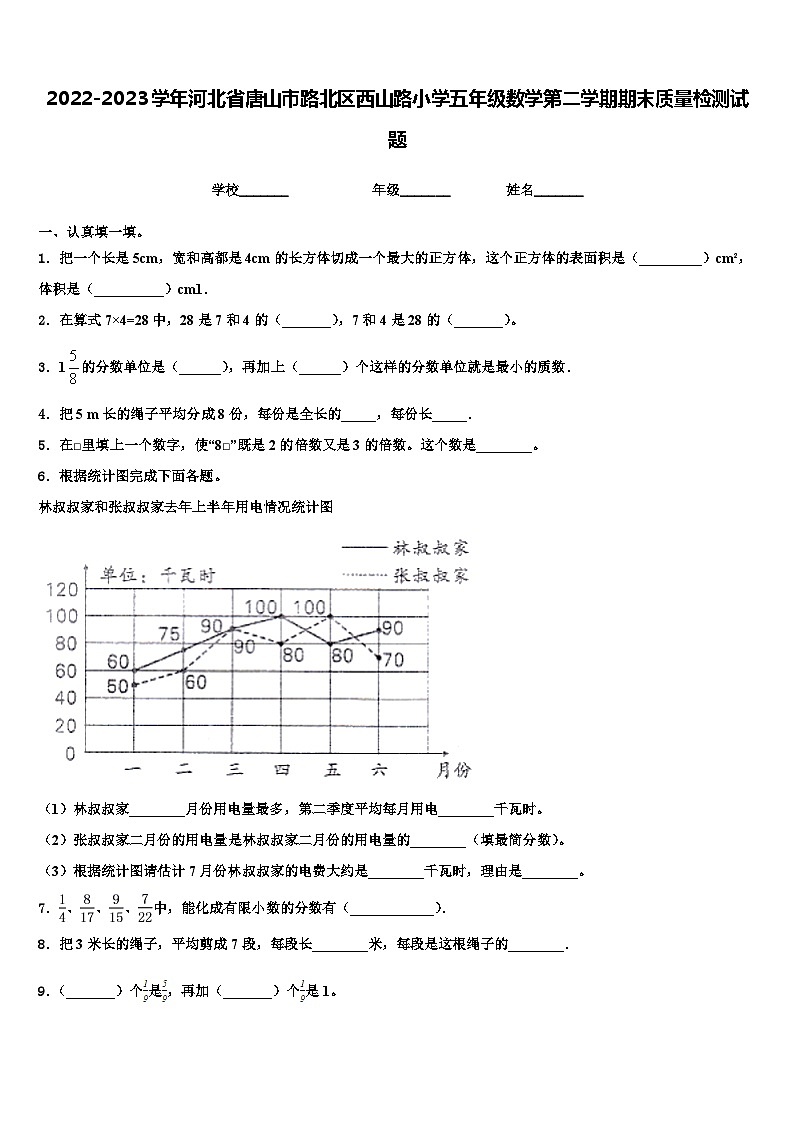 2022-2023学年河北省唐山市路北区西山路小学五年级数学第二学期期末质量检测试题含解析第1页
