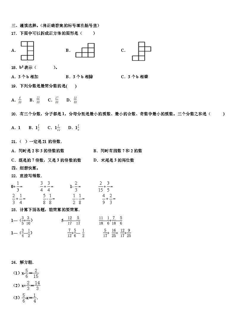 2022-2023学年福建省厦门市集美区英才学校数学五年级第二学期期末达标测试试题含解析第2页