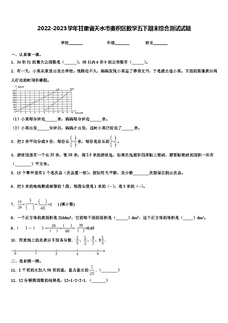 2022-2023学年甘肃省天水市麦积区数学五下期末综合测试试题含解析第1页