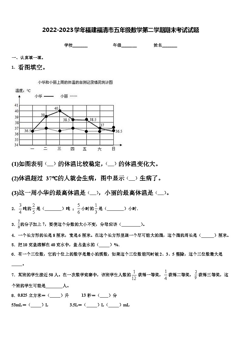 2022-2023学年福建福清市五年级数学第二学期期末考试试题含解析01
