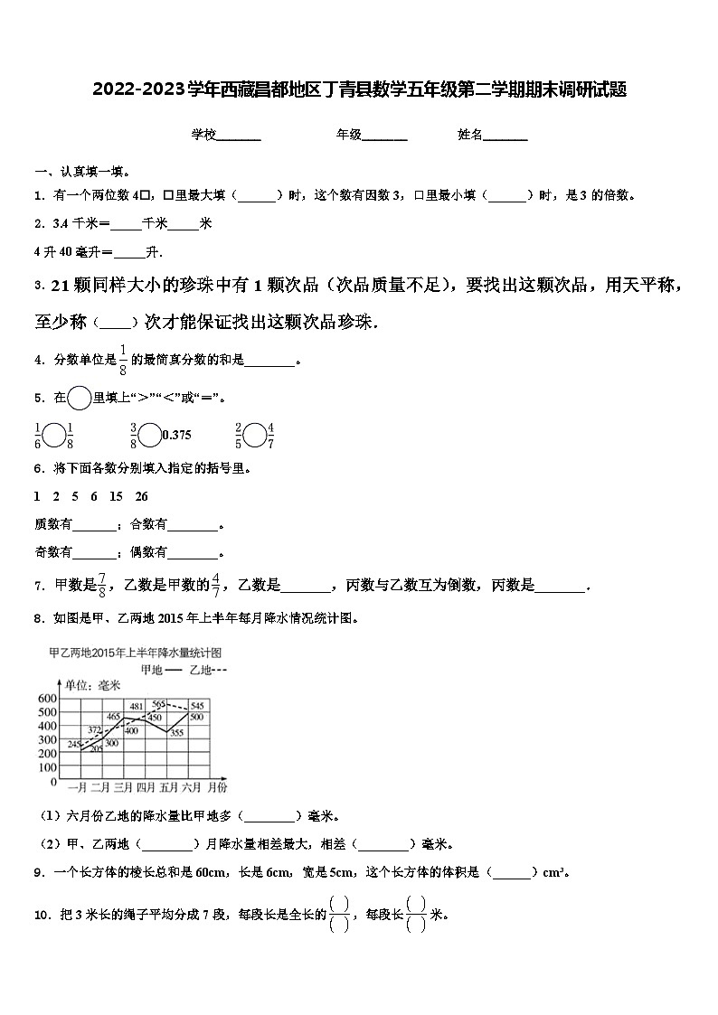 2022-2023学年西藏昌都地区丁青县数学五年级第二学期期末调研试题含解析01