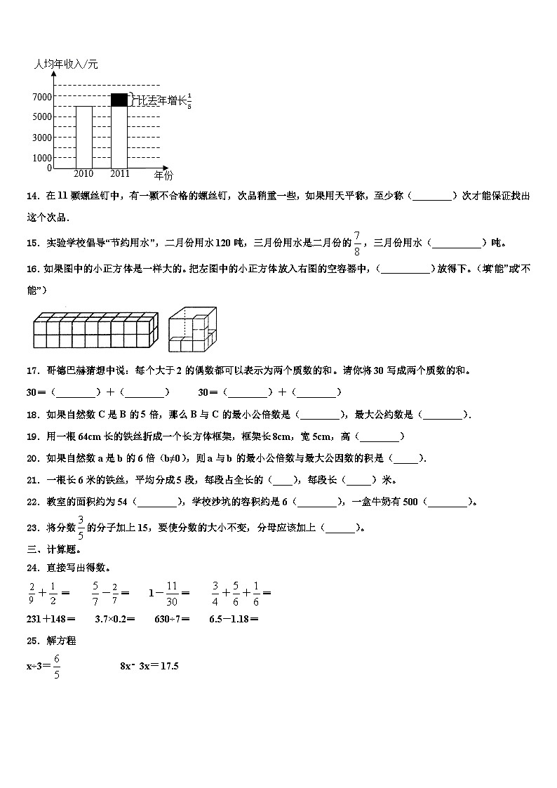 2022-2023学年西宁市大通回族土族自治县数学五下期末复习检测试题含解析第2页