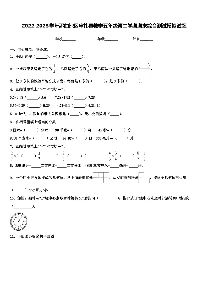 2022-2023学年那曲地区申扎县数学五年级第二学期期末综合测试模拟试题含解析01
